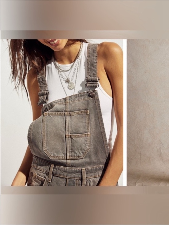 NWOT Free People We The Free Good Luck Barrel Overalls - archive grey - XS - Picture 4 of 11